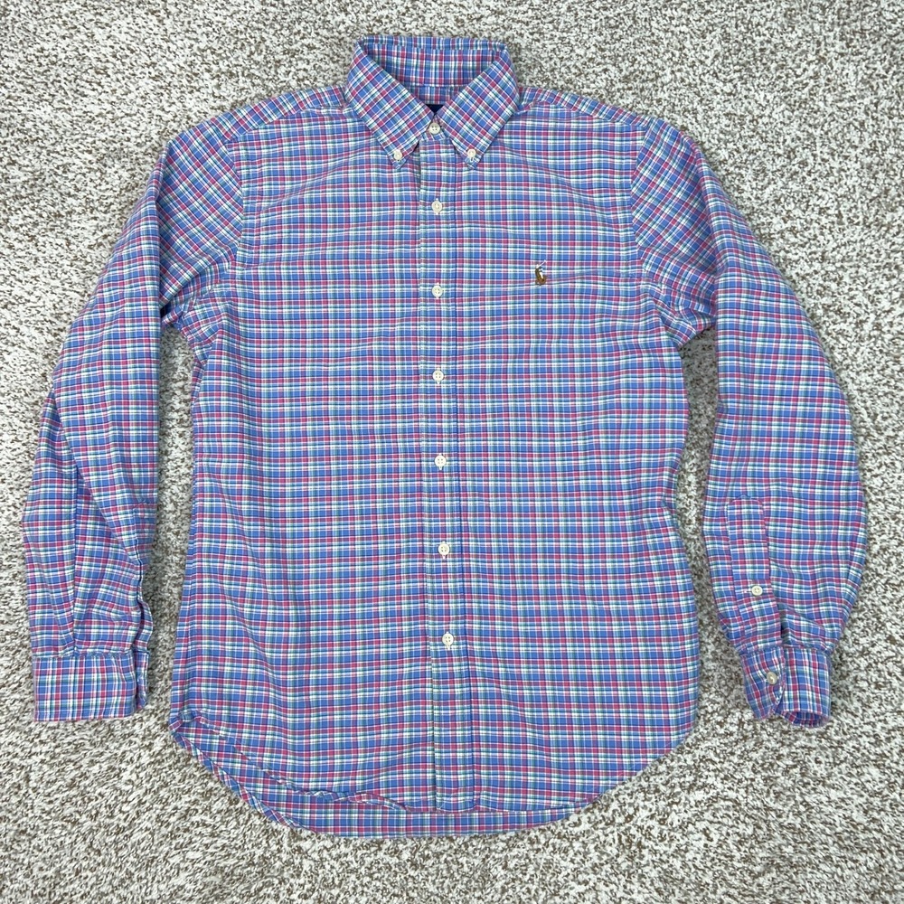Ralph Lauren Shirt Mens Small Blue Pink Plaid Button Cotton‎ Long Sleeve Preppy